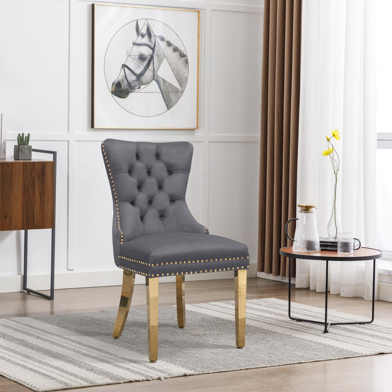 CK211 - Grey Velvet Chair W/ Gold Steel Legs