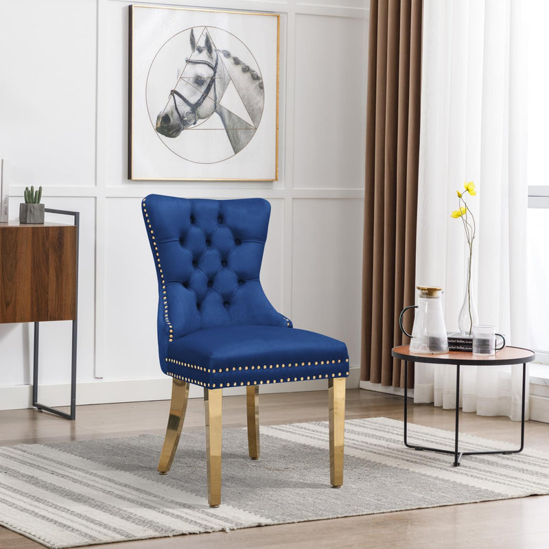 CK213 - Blue Velvet Chair W/ Gold Steel Legs