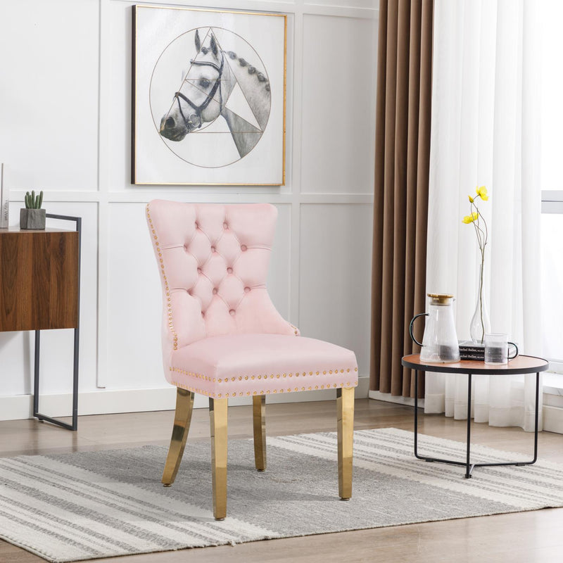 CK214 - Pink Velvet Chair W/ Gold Steel Legs