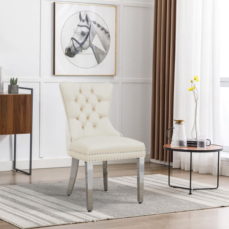 CK220 - White Velvet Chair W/ Silver Steel Legs