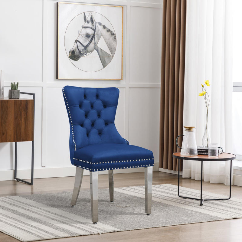 CK223 - Blue Velvet Chair W/ Silver Steel Legs