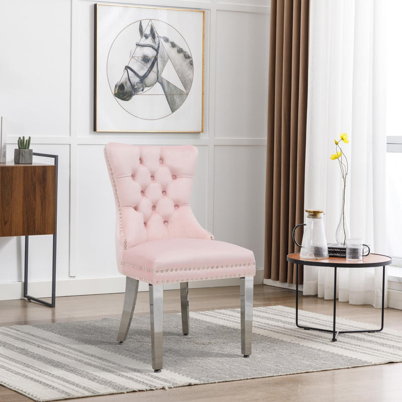 CK224 - Pink Velvet Chair W/ Silver Steel Legs